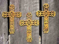 Cast Iron Crosses Set Of 3-Antique And Verde Finish -Bird Products Shop 3verdicross 4