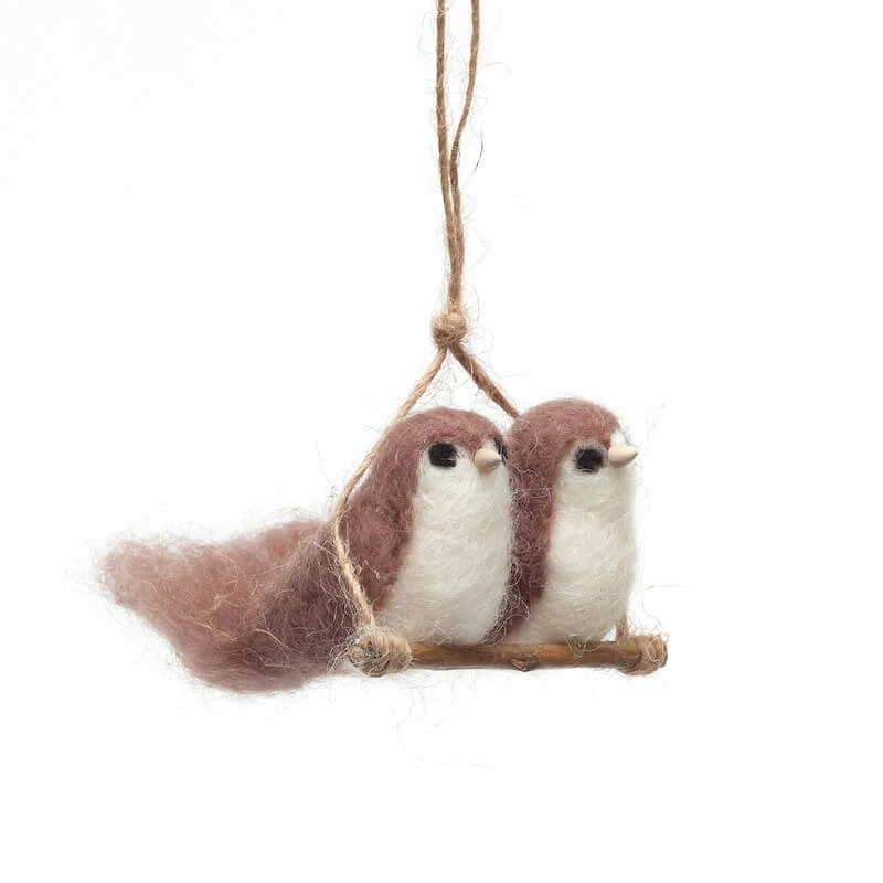 Hand-Felted Love Birds Ornament 1 Hand-Felted Love Birds Ornament