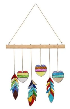 Stained Glass Heart And Feather Mobile -Bird Products Shop Stained Glass Heart and Feather WindChime Mobile
