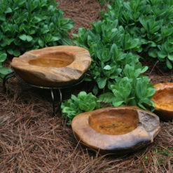 Teak Bird Bath, Deck-Mount Or Ground 2 Sizes -Bird Products Shop small teak bath ground