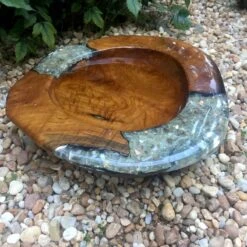 Teak And White Ground Bird Bath