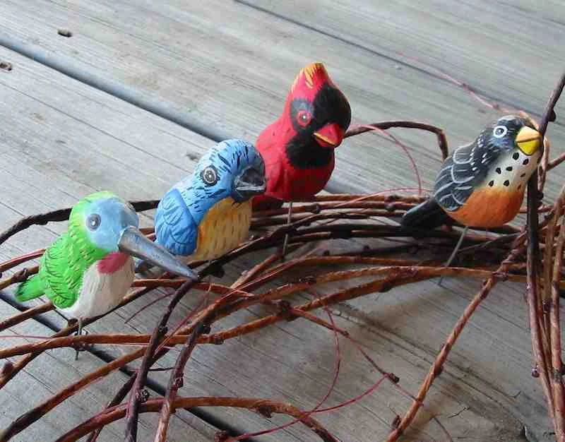 Wood Birds-Handcrafted Set/4 1 Wood Birds-Handcrafted Set/4